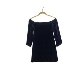 Veronica M Off Shoulder Mini Dress Black Velvet Made in USA Womens Size XS